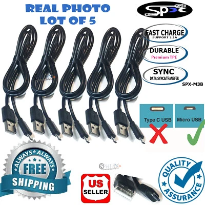 5-Pack Fast Charging Cable Cord For MICRO USB ONLY Samsung Android Cell Phone - Image 1 of 3
