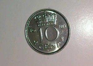 1980 KINGDOM OF THE NETHERLANDS 10 CENT NICKEL COIN , CAT. KM#182 CHOICE B.U. !! - Foto 1 di 2