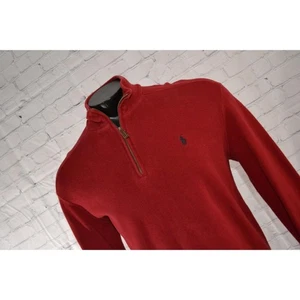 42199-a Polo Ralph Lauren Sweater Leather Zip Red Cotton Size Large Mens - Picture 1 of 7