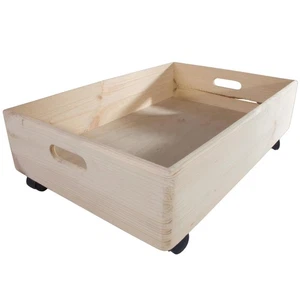 XLarge Holzunterbett flache Aufbewahrungskiste mit Rädern | lackierbare Kiefer - Bild 1 von 10
