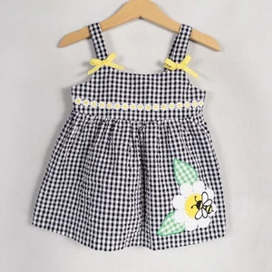 Bonnie Baby Dress Girls 4T Black Gingham Seersucker Bee Daisy Applique Bows - Picture 1 of 7