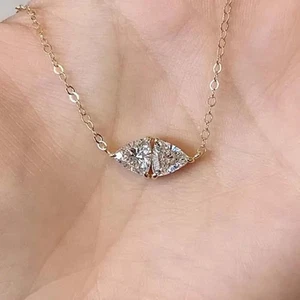 3Ct Trillion Cut Real Moissanite Toe Et Moi Pendant 14K Yellow Gold Plated Chain - Picture 1 of 6