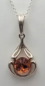 Elegante Pendente In Argento Sterling 925 – "Goccia Di Ambra" - Foto 1 di 9
