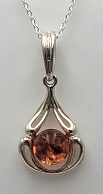 Elegante Pendente In Argento Sterling 925 – "Goccia Di Ambra" - Immagine 1 di 4