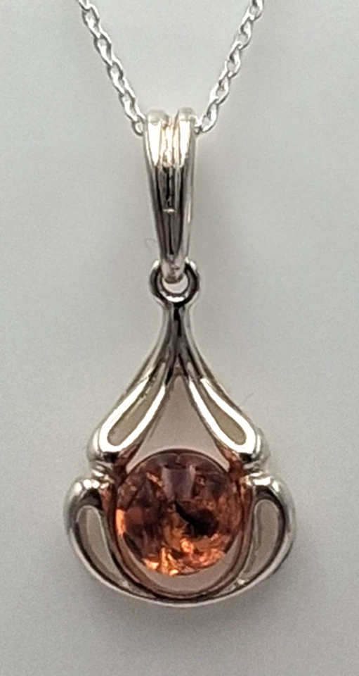 Elegante Pendente In Argento Sterling 925 – "Goccia Di Ambra" - Immagine 1 di 4