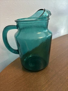 Vintage tief türkis Textur Glas Krug Eis Lippe gerippter Griff 86 Unzen Anchor Hocking - Bild 1 von 7