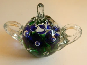 Vintage selten Doppelgriff St Clair blau Ring Halter Briefbeschwerer Trompete Blume - Bild 1 von 4