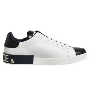 Dolce & Gabbana Schuhe Weiß Schwarz Leder Portofino Sneaker EU41,5/US8,5 1880usd - Bild 1 von 8