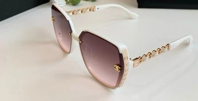 Chanel Women's White Square Frame Pink Lens Holiday Casual Sunglasses 51-18-138 - Image 1 of 2