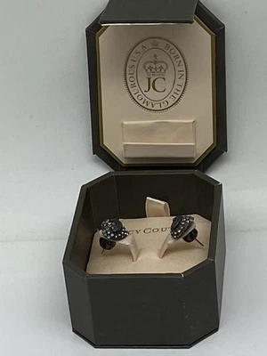 Juicy Couture Silver Tone Pave Crystal Stud Earrings W Box 3.3g - Image 1 of 4