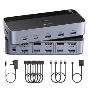 HDMI KVM Switch 2 Monitore 2 Computer Unterstützung 4K@60Hz 4 Port USB3.0 4 HDMI Kabel - Bild 1 von 8