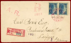 US Hawaii 1897, 24c on Reg Cover, Honolulu to Leipzig, Germany (AR Marking) - Picture 1 of 2