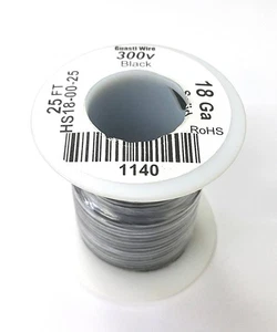 HS18-00-25 25FT 18AWG BLACK SOLID Electronic Electrical 300V Wire UL1007 80C - Picture 1 of 1