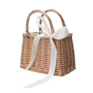 Wicker Handbag Woven Rattan Storage Basket Top Handles Wedding Flower Girl Ba... - Picture 1 of 9