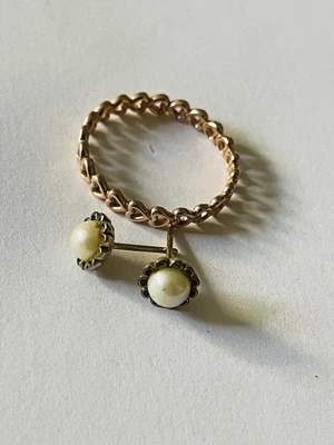 Gold Tone Fashion Heart Eternity Ring And Faux Pearl Stud Earrings - Image 1 of 4