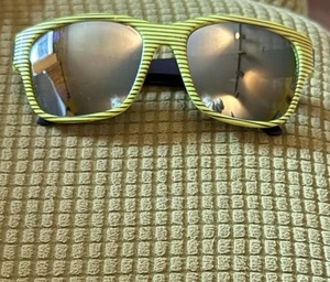 Vintage Sunglasses -1980’s- Wayfarer Shape Neon YELLOW black Striped Reflective! - Picture 1 of 6