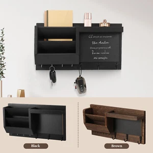 Key Holder Wall Mounted Key and Mail Holder with 7 Hooks Wooden Key EWE - Picture 1 of 22
