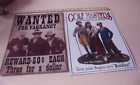 2 Three Stooges Metal Signs "Wanted for Vagrancy" & "Golf Masters" 12x15