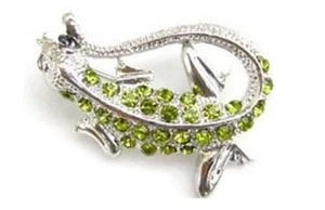 Adorable juego de broches de gecko verde en metal tono plata. - Imagen 1 de 1