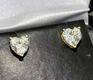 2Ct Heart Cut Lab Created Diamond Women's Stud Earring's 14K Yellow Gold Plated - Picture 1 of 4