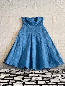 J Crew Blue Textured Cotton Strapless Dress Size 2 - Picture 1 of 8
