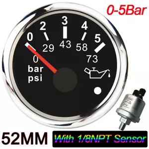 2" 52mm Oil Pressure Gauge 0-5Bar 0-73PSU With 1/8NPT Sensor for Car Marine Boat - Picture 1 of 8