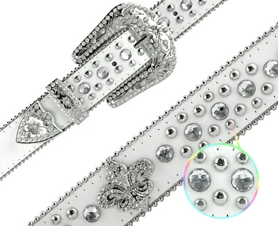 Rhinestone Western Cowgirl Bling Studded Fleur-de-lis Concho Belt 1-1/2" (38mm) - Image 1 of 4