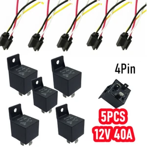 5PCS 12V Relay 4PIN 40AMP Car SPDT Automotive Relay with Wires & Harness Socket - Picture 1 of 6