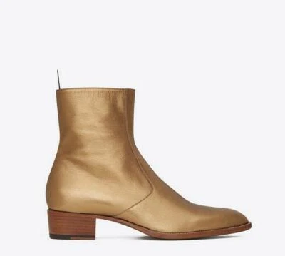 Mens Leather Cuban Heels Show Zip Chelsea Shoes 2Colors Motor Ankle Boots - Image 1 of 4