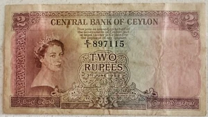 CEYLON / SRI LANKA 2 RUPEES  1952 QUEEN BANK NOTE - Bild 1 von 2