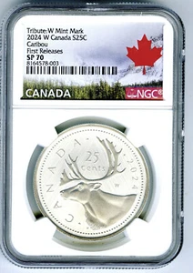 2024 W S25C CANADA 1 OZ SILVER NGC SP70 CARIBOU KING CHARLES III FIRST RELEASES - Picture 1 of 2