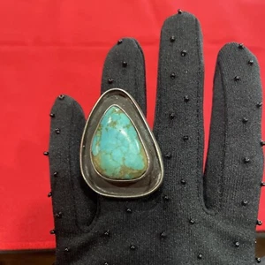 Large Navajo Sterling Ring with Turquoise - Picture 1 of 9