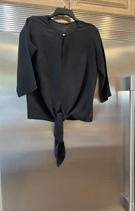 CLUB MONACO SILK TOP W/Tie Front Hemline Keyhole BLACK  Sz XS FITS OVERSIZED - Picture 1 of 8