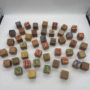 46 Antique Wooden Children's Building Blocks Alphabet-Pictures 1920s 30s Vintage - Picture 1 of 9