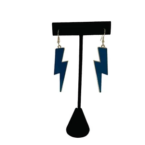 Lightning Bolt Earrings Dangle Hook Blue Silver - Picture 1 of 4