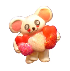Fun World PIN Valentines Vintage MOUSE White HEART Garland GLITTER 1984 Brooch - Picture 1 of 2