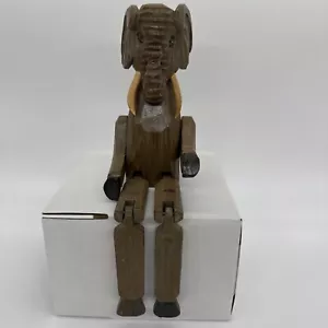 Vintage Handmade Carved Wood Sitting Jointed Folk Art Elephant 11.5 L x 3 W - Picture 1 of 16