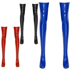 Damen PU Leder Lange Socken Glänzend Oberschenkel Hohe Strümpfe Clubwear Kostüm - Bild 1 von 22