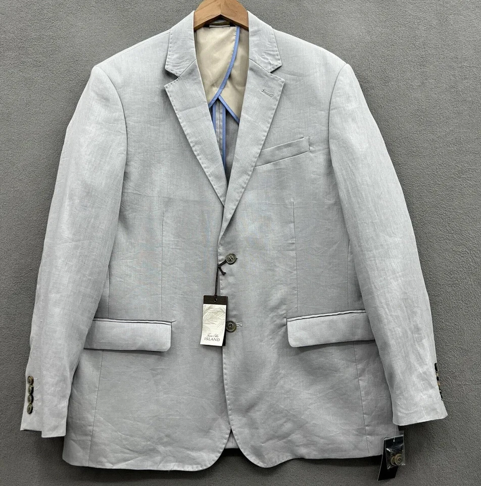 Blazer Abrigo Deportivo Tasso Elba Hombre Grande 42-44 100% Lino Gris Dos Botones Foto 1 de 4