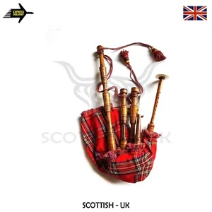 Royal Stewart Tartan Great Highland Rosewood Bagpipe – Full Wooden Design - Imagen 1 de 2