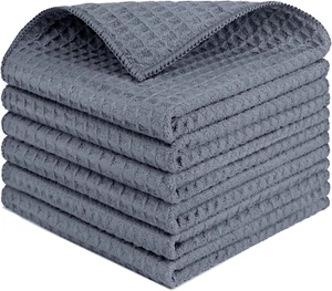 Waffle Weave Microfiber Cleaning Cloth, 6 Pack Highly Absorbent Cleaning Rag for - Picture 1 of 12