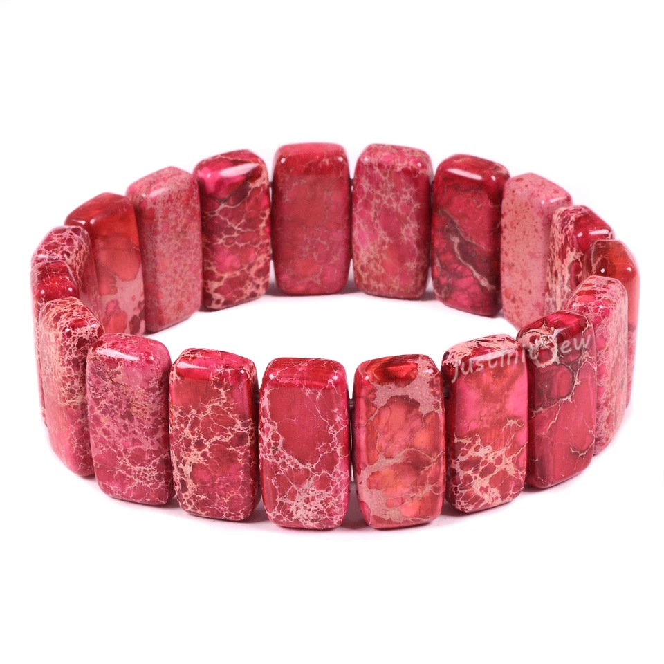20mm Fashion Gemstone Rectangle Beads Stretchable Bracelet 7 inch - Image 1 of 1