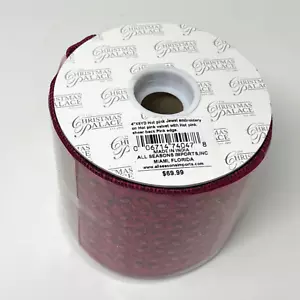 The Christmas Palace 4" mal 5 Yards Band Hot Pink Juwel Stickerei auf Samt - Bild 1 von 5