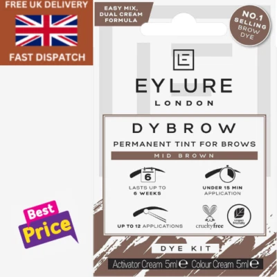 Eylure Dybrow Mid Brown Permanent Eyebrow Tint Dye Kit - Professional At Home - Image 1 of 4