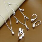 925 Sterling Silver Water Drop Bracelet Necklace Earrings Rings Sets Jewelry