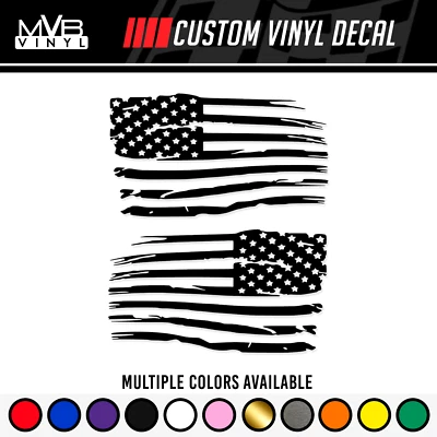 Distressed Tattered American Flag Vinyl Decal Sticker | Ripped Torn USA SET of 2 - Image 1 of 4