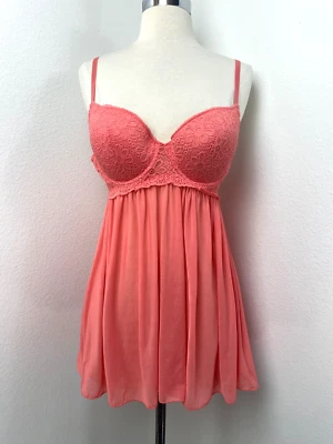 Babydoll Coral Intimates Camisola de Encaje Transparente Lencería Grande Sujetador Acolchado Sexy Jugar Foto 1 de 4