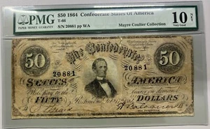 1864 T-66 - 50 Dollars - Confederate States - PMG 10 NET - Picture 1 of 2