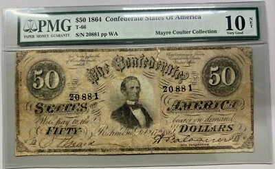 1864 T-66 - 50 Dollars - Confederate States - PMG 10 NET - Image 1 of 2