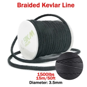 Black Braid Kevlar Line Utility Cord Paracord Camping Tactical made with Kevlar - Picture 1 of 25